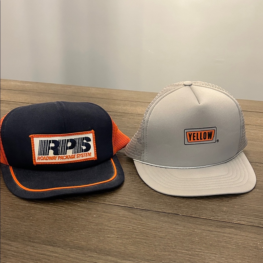 Vintage RPS Roadway Package System and Yellow trucking Trucker Hats snapback VGC